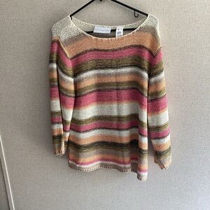 Liz Claiborne Pink and Olive Striped Sweater